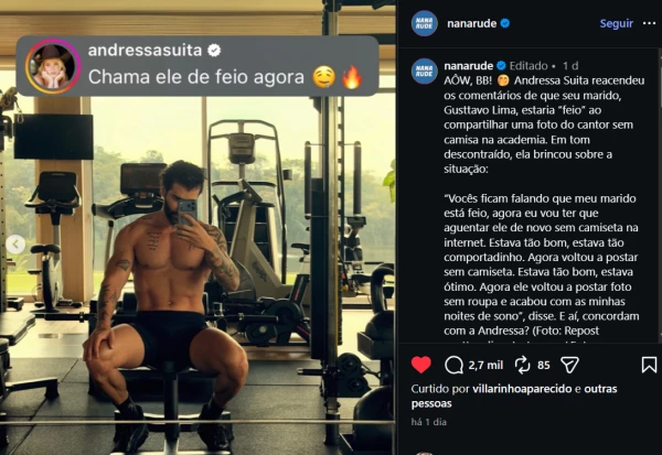 Andressa Suita se manifesta após foto de Gusttavo Lima sem camisa e desabafa: ‘acabou com as minhas noites’ 34 OvQyc1WkPSZT2WnN1EvfuI46wiUMhdMpfbHiLifW