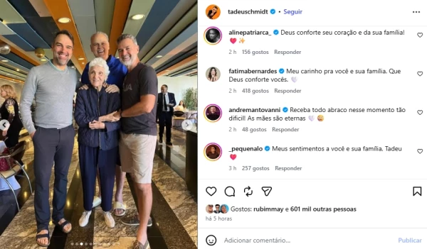 Tadeu Schmidt anuncia o falecimento da mãe e comentário de Fátima Bernardes repercute 34