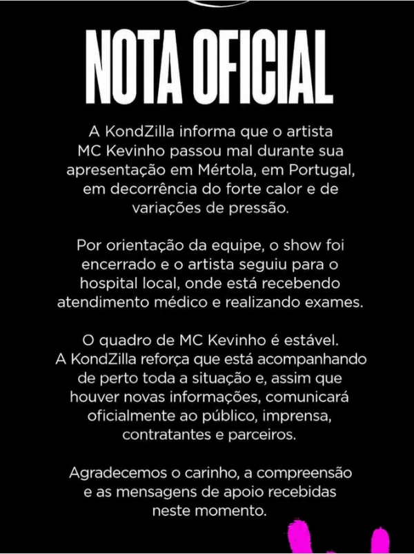 Cantor passa mal durante show e precisa ser hospitalizado às pressas, deixando os fãs preocupados 37 MR44B3XrNPfU3YS0t5OUE0LTG0J9jcQ2AbmpKe7W