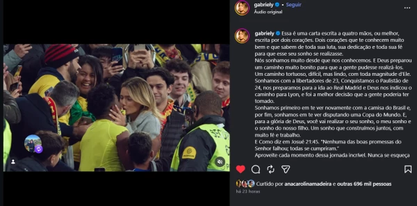 Gabriely Miranda publica carta aberta sobre Endrick e desabafa: ‘Um caminho tortuoso, difícil’ 34