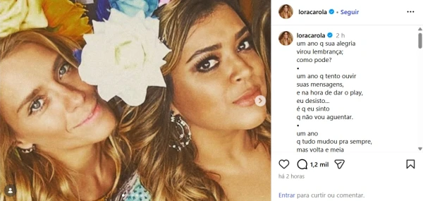 Carolina Dieckmann publica desabafo no aniversário de um ano da morte de Preta Gil: ‘Não vou aguentar…’ 34 B3LCz5Fqr4hMWlqzrwCdX659JygcS52VAhObFEtm