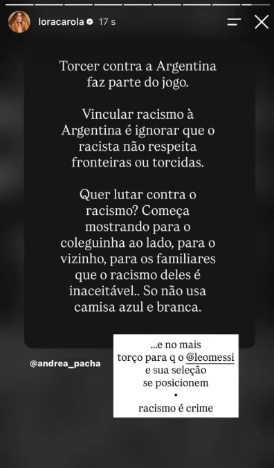 Carolina Dieckmann fala sobre ataques após comemorar classificação da Argentina na Copa 34