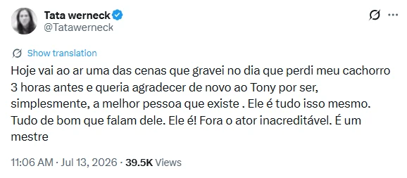 Após sofrer dura perda, Tatá Werneck solta o verbo sobre atitude de Tony Ramos: ‘Inacreditável’ 34 hRZQgMyKOHVdl31BUojv6yyhbu81qq23v0TOGfIL