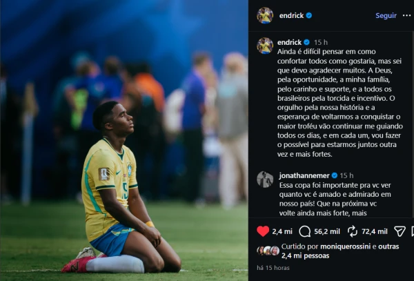 Endrick quebra o silêncio após eliminação do Brasil na Copa e desabafa: ‘Difícil pensar em…’ 34