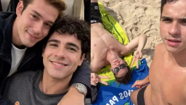 Homem seminu é visto ao lado do filho de Giovanna Antonelli e Murilo Benício; foto mostra momento 34