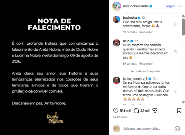 Dudu Nobre recebe apoio após anunciar triste notícia sobre a sua mãe: ‘Que isso meu amigo’ 34