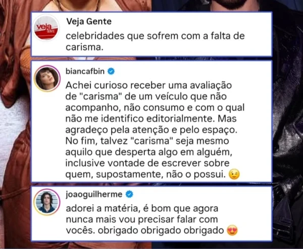 João Guilherme agradece à Veja após ser chamado de ‘sem carisma’: ‘Nunca mais vou precisar falar com vocês’ 37 oZQlgwSQVUHVr5M3T9DfMsZSw4oI17IhmRCDEUB8