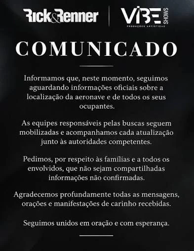 No segundo dia de buscas pelo helicóptero com Rick, notícia é confirmada ao público 34 UItFc50sBq9yWAbmhcDB0VOriTJf6cZAsl4OOyYD