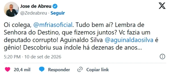 Em meio à polêmica, José de Abreu provoca Mario Frias ao expor ocorrido em Senhora do Destino: ‘Lembra…’ 34