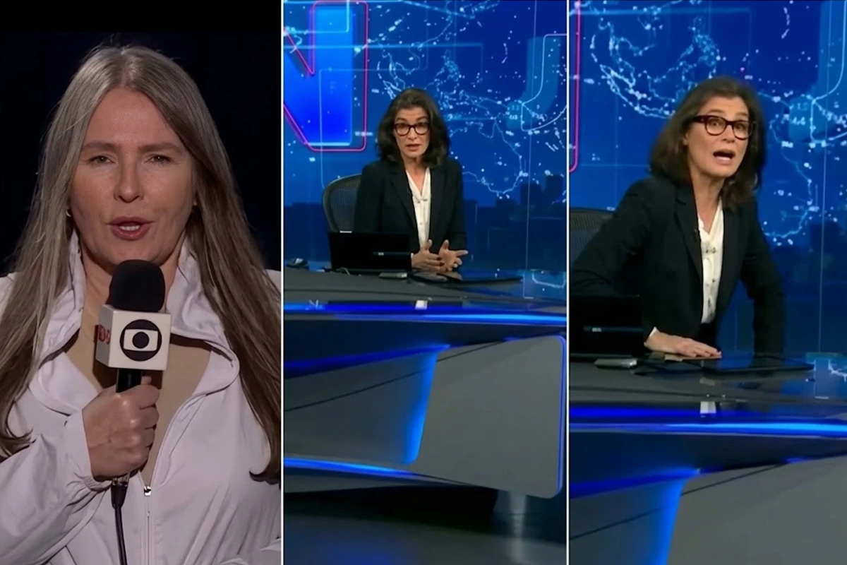 Após ocorrido com a repórter Ilze Scamparini, Renata precisa se levantar da cadeira no JN: ‘aqui no…’