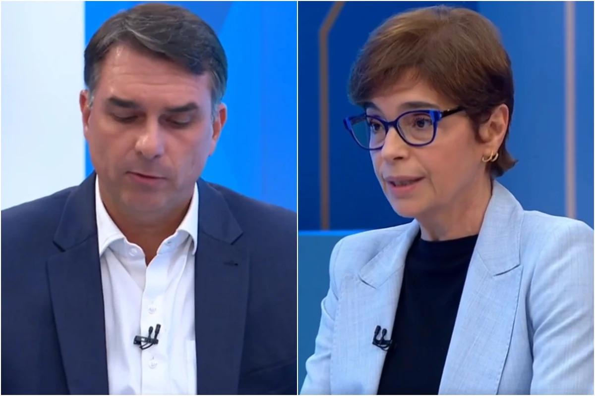 Flávio cita Luciano Huck em sabatina na Globo e leva sermão de Renata Lo Prete: ‘Não têm nada a ver…’